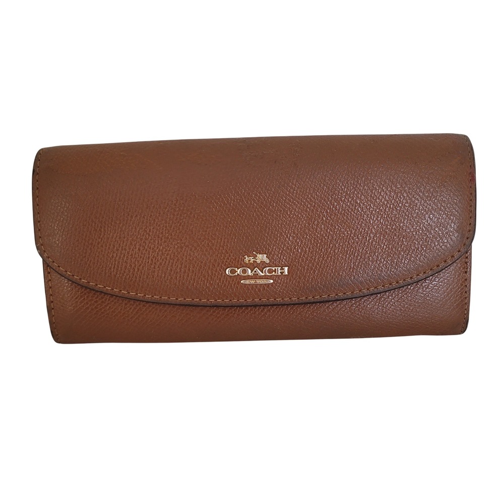 Coach Slim Envelope Wallet Saddle Brown Leather Signature C Monogram F54022